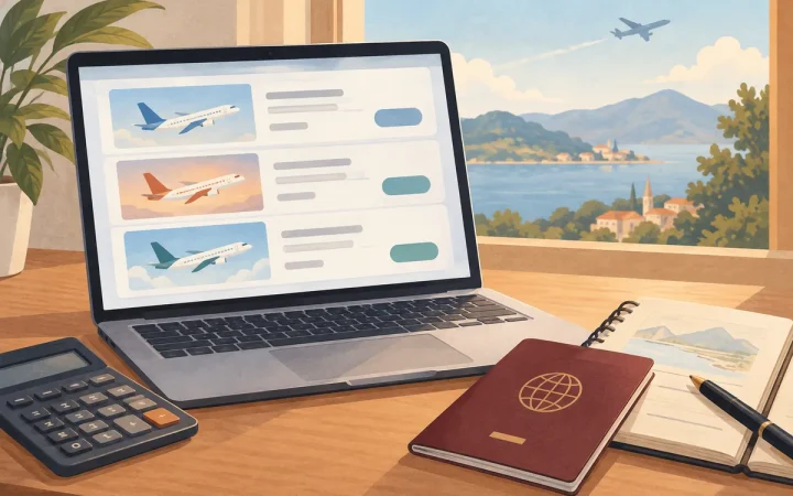 航班比較畫面、計算器與旅行證件
